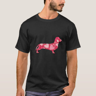 Dachshund Dog Valentine Day Love Heart Pattern Fun T-Shirt