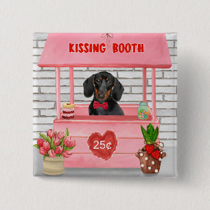 Dachshund Dog Valentine's Day Kissing Booth 15 Cm Square Badge