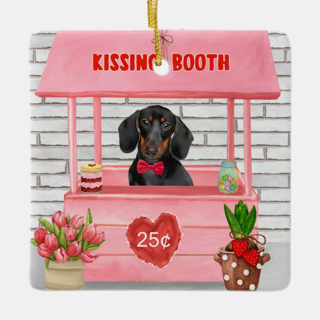 Dachshund Dog Valentine's Day Kissing Booth Ceramic Ornament (Front)