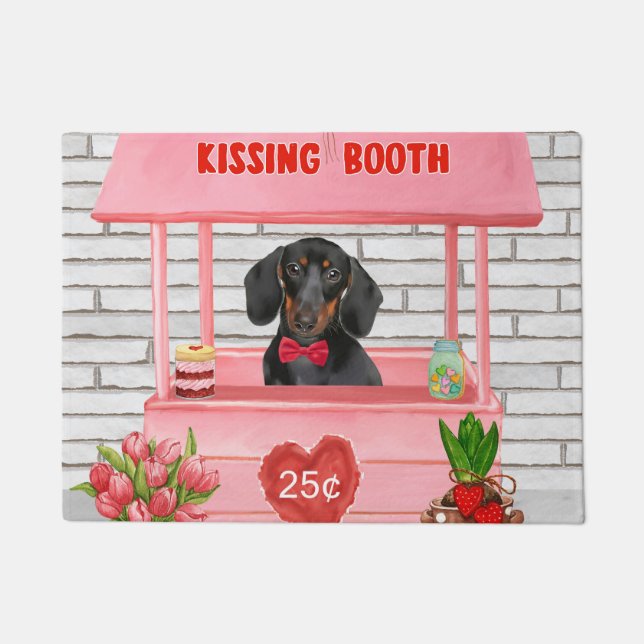 Dachshund Dog Valentine's Day Kissing Booth Doormat (Front)