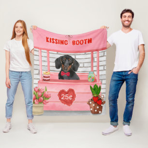 Dachshund Dog Valentine's Day Kissing Booth Fleece Blanket
