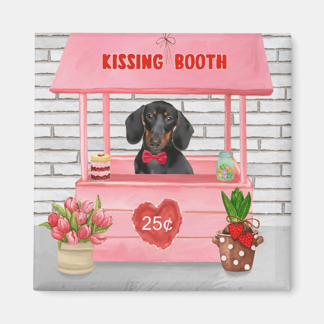 Dachshund Dog Valentine's Day Kissing Booth Magnet (Front)