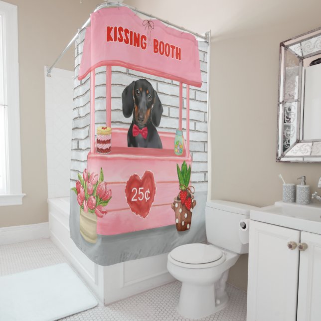 Dachshund Dog Valentine's Day Kissing Booth Shower Curtain (In Situ)