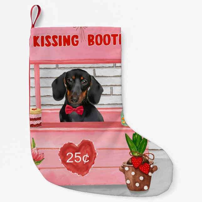Dachshund Dog Valentine's Day Kissing Booth Small Christmas Stocking (Front)