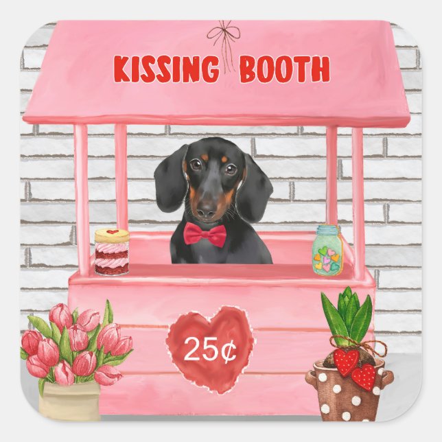 Dachshund Dog Valentine's Day Kissing Booth Square Sticker (Front)