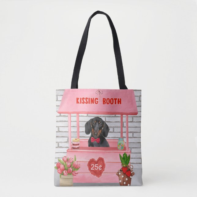Dachshund Dog Valentine's Day Kissing Booth Tote Bag (Front)