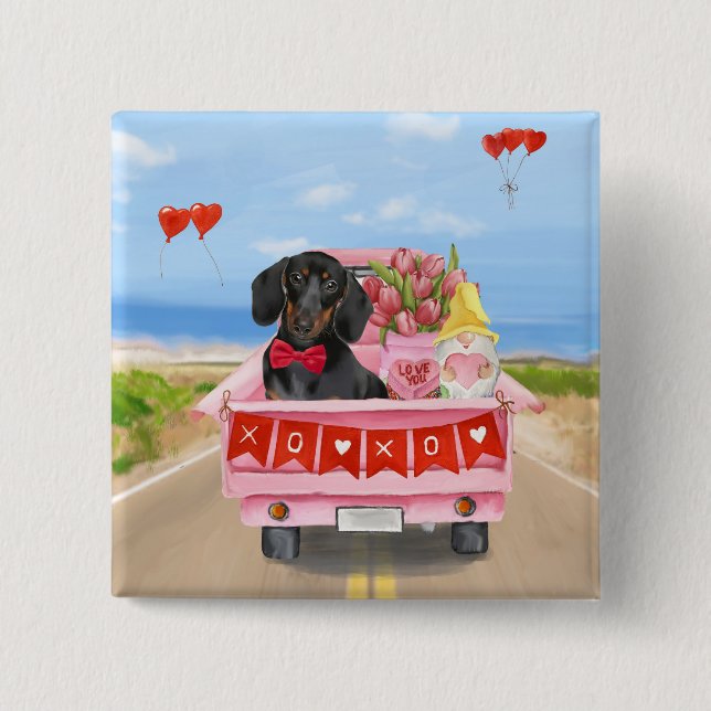 Dachshund Dog Valentine's Day Truck Hearts 15 Cm Square Badge (Front)