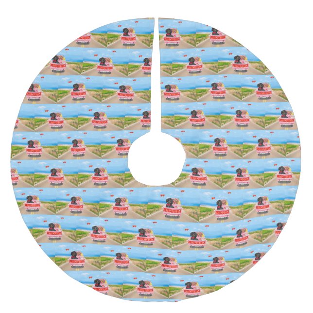 Dachshund Dog Valentine's Day Truck Hearts Brushed Polyester Tree Skirt (Front)