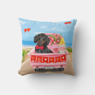 Dachshund Dog Valentine's Day Truck Hearts Cushion