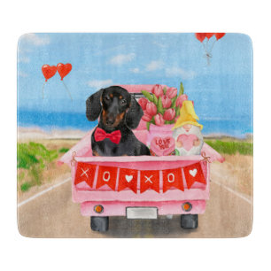 Dachshund Dog Valentine's Day Truck Hearts Cutting Board