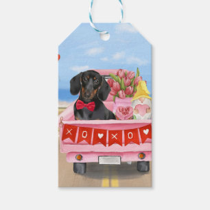 Dachshund Dog Valentine's Day Truck Hearts Gift Tags