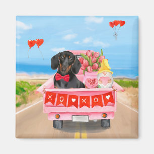 Dachshund Dog Valentine's Day Truck Hearts Magnet