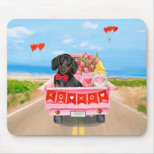 Dachshund Dog Valentine's Day Truck Hearts Mouse Mat