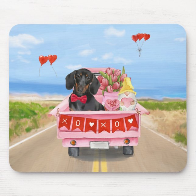 Dachshund Dog Valentine's Day Truck Hearts Mouse Mat (Front)