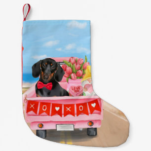 Dachshund Dog Valentine's Day Truck Hearts Small Christmas Stocking