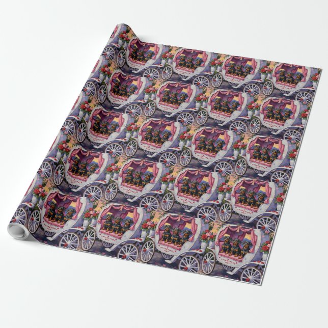 Dachshund Dog Valentine's Day Wrapping Paper (Unrolled)