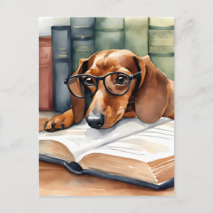 Dachshund  Dog Vintage Watercolor Postcard