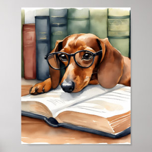 Dachshund  Dog Vintage Watercolor Poster