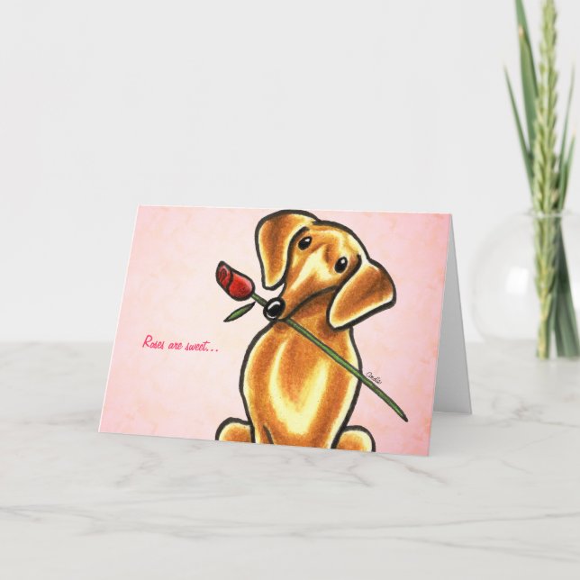 Dachshund Dog w/ Rose Custom Message Card (Front)