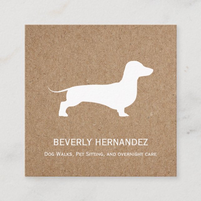 Dachshund dog Walker Trainer Puppy sitting KRAFT Square Business Card (Front)