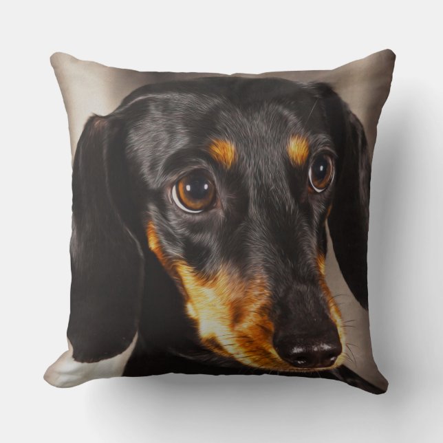 Dachshund Dog Water Colour Oil Paint Art Cushion (Front)