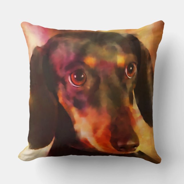 Dachshund Dog Water Colour Paint Art Cushion (Front)