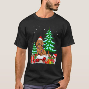 Dachshund Dog Wearing Christmas Hat Tree Lights T-Shirt