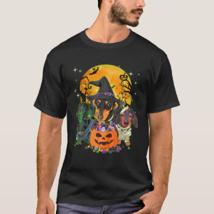 Dachshund Dog Witch Halloween Costumes Pumpkin Fun T-Shirt