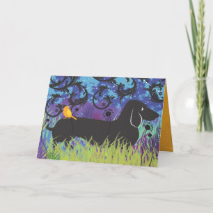 Dachshund Dog with Bird Greeting Card