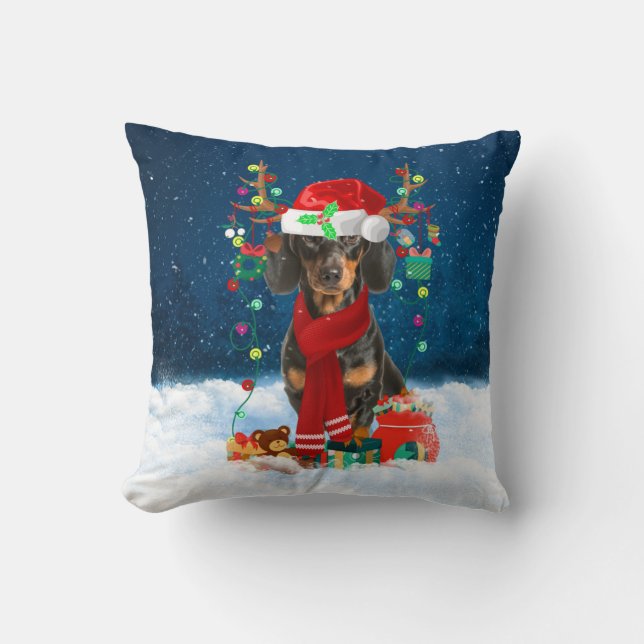 Dachshund dog with Christmas gifts Cushion (Front)