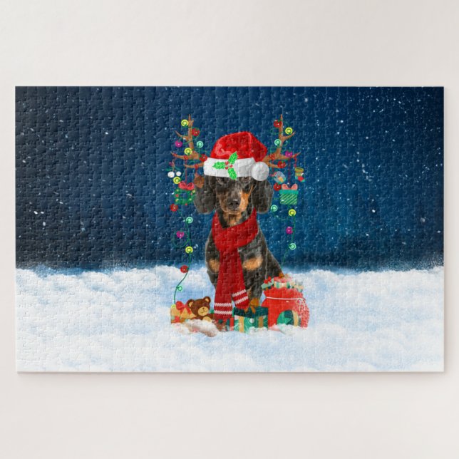 Dachshund dog with Christmas gifts Jigsaw Puzzle (Horizontal)
