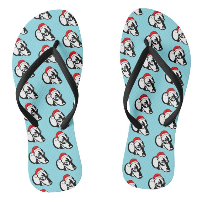 Dachshund Dog with Christmas Santa Hat Flip Flops (Footbed)
