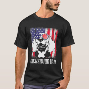 Dachshund Dog With Us Flag Glasses Happy Dachshund T-Shirt