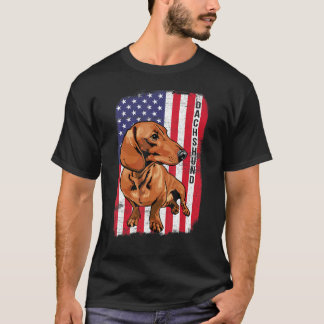 Dachshund Dog With US Flag Happy July 4th American T-Shirt