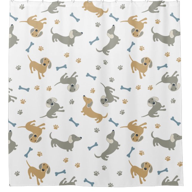 Dachshund Dogs and Bones Cute Pastel Shower Curtain (Front)