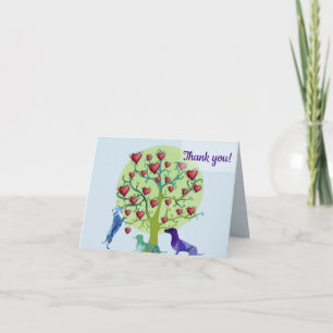 Dachshund dogs and tree with hearts Thank you card