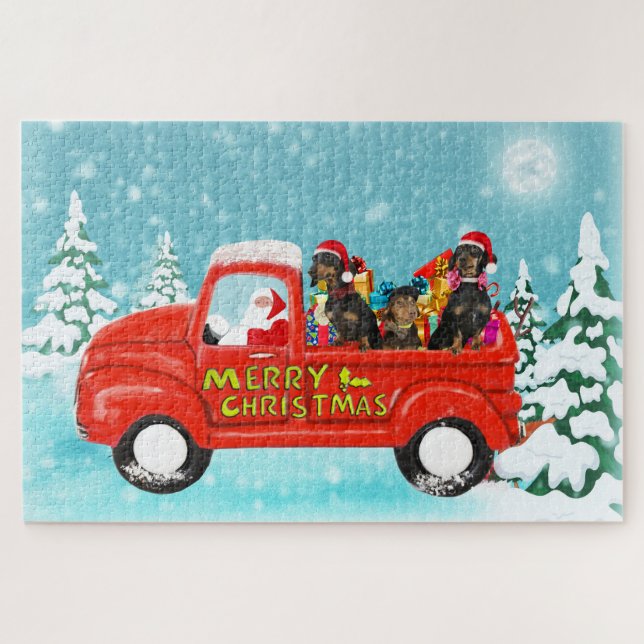 Dachshund Dogs Christmas Santa Delivery Truck Jigsaw Puzzle (Horizontal)