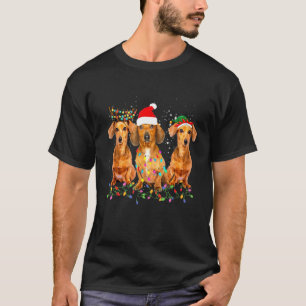 Dachshund Dogs Christmas Santa Hat Lights Xmas Dog T-Shirt