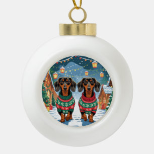 Dachshund Dogs Christmas Snow Holiday Ceramic Ball Christmas Ornament
