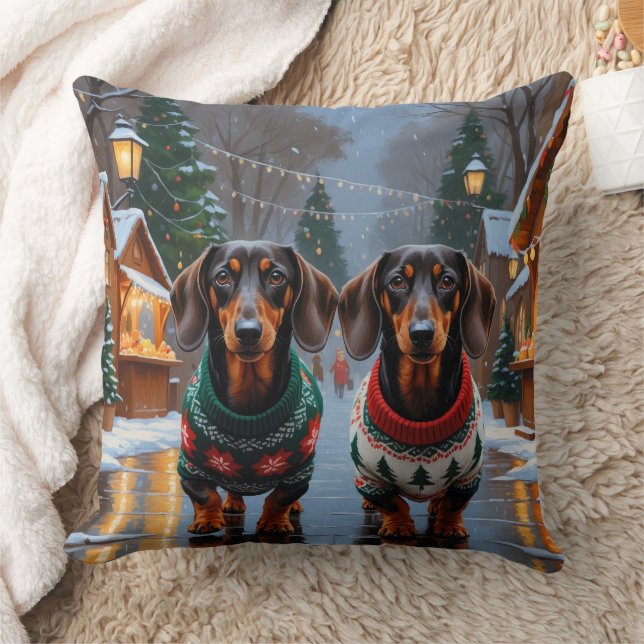 Dachshund Dogs Christmas Snow Holiday Cushion (Blanket)