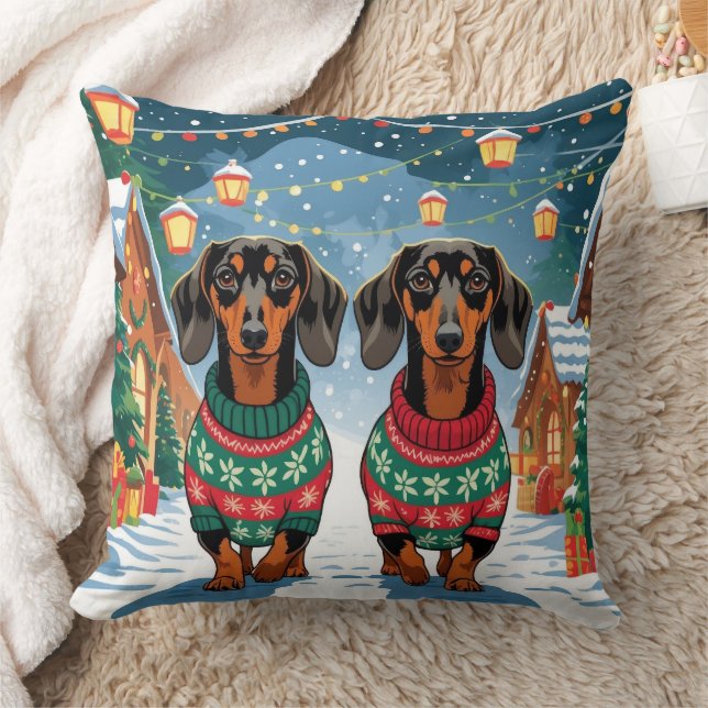 Dachshund Dogs Christmas Snow Holiday Cushion (Blanket)