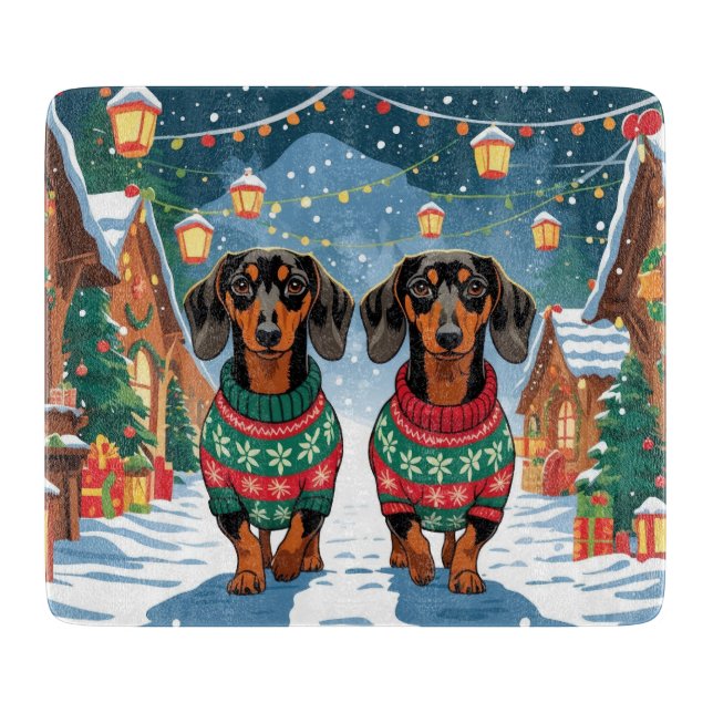 Dachshund Dogs Christmas Snow Holiday Cutting Board (Front)