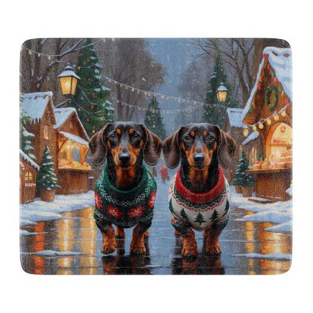 Dachshund Dogs Christmas Snow Holiday Cutting Board (Front)