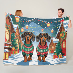 Dachshund Dogs Christmas Snow Holiday Fleece Blanket