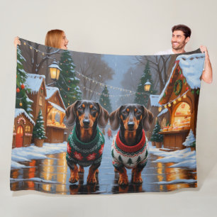 Dachshund Dogs Christmas Snow Holiday Fleece Blanket