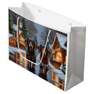 Dachshund Dogs Christmas Snow Holiday Large Gift Bag