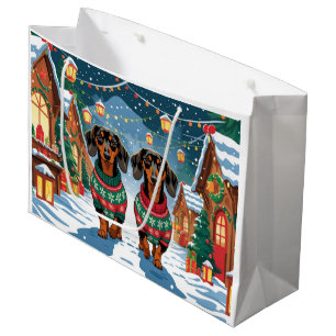 Dachshund Dogs Christmas Snow Holiday Large Gift Bag