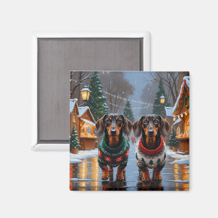Dachshund Dogs Christmas Snow Holiday Magnet