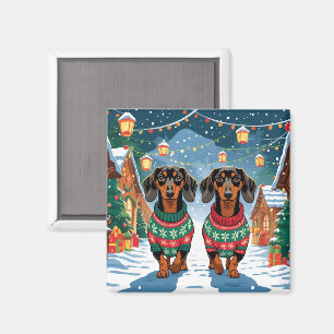 Dachshund Dogs Christmas Snow Holiday Magnet