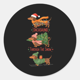 Dachshund Dogs Christmas Sweater Dachshund Through Classic Round Sticker